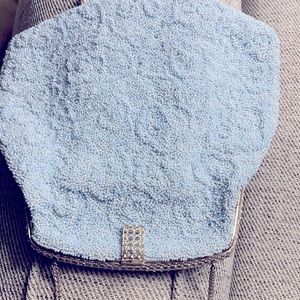 Elegant Vintage Hand Beaded Evening Bag with silver accents and crystal sparkles
